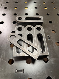 BPT slotted table end stops, 100 x 30mm 6mm steel with a 16mm hole and 60mm slot